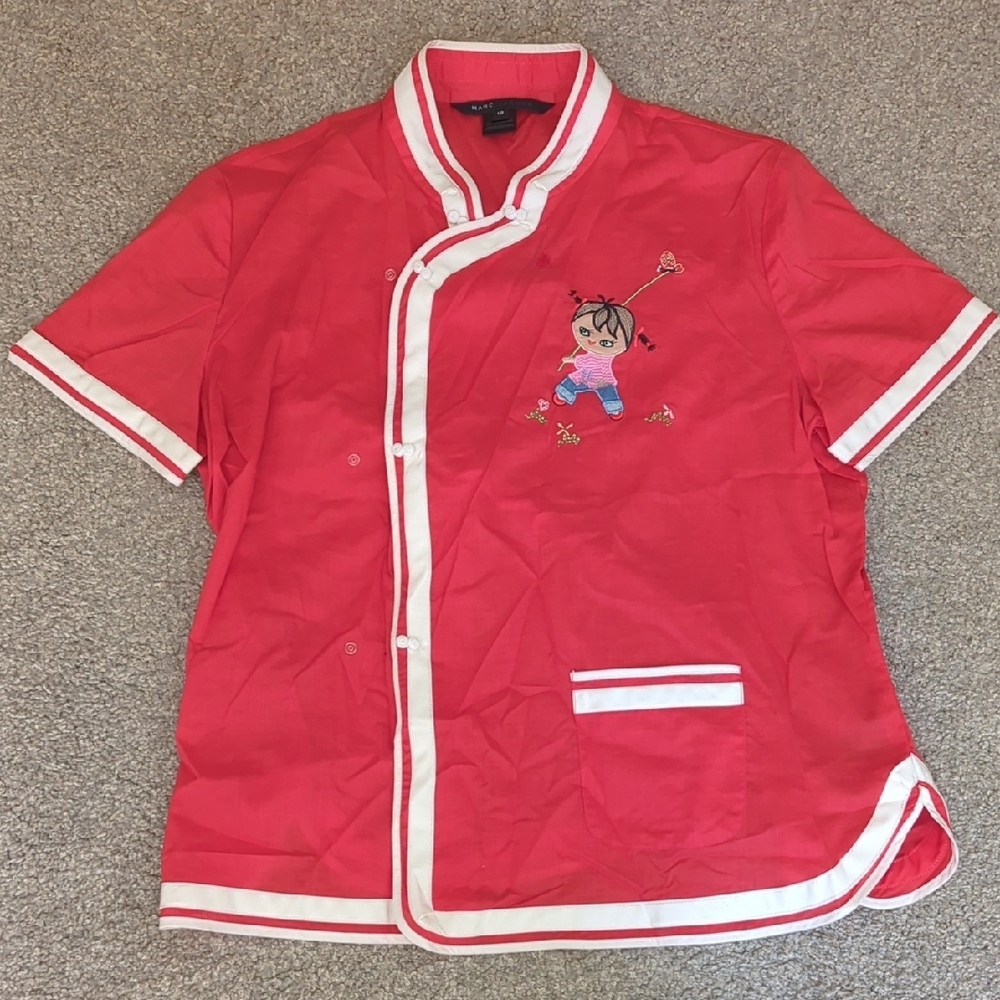 Red Short Sleeve Embroidered Shirt